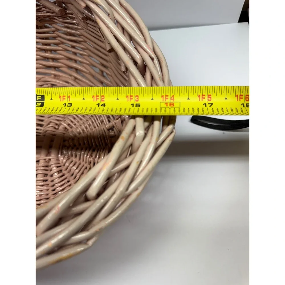 Vintage Pink Wicker Basket Oval Woven Easter Gift Basket with Handle 16 Inch